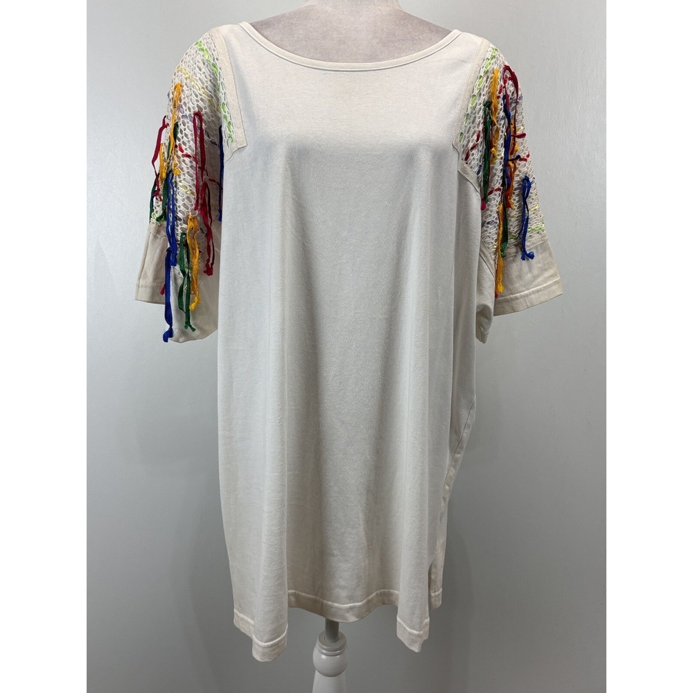 Vtg Victoria Jones Ribbon Tshirt 3X Plus Women's White 80's Shoulder Pads
